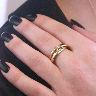 Bague 3 anneaux - Argenté, Doré, Or Rosé et Cristal