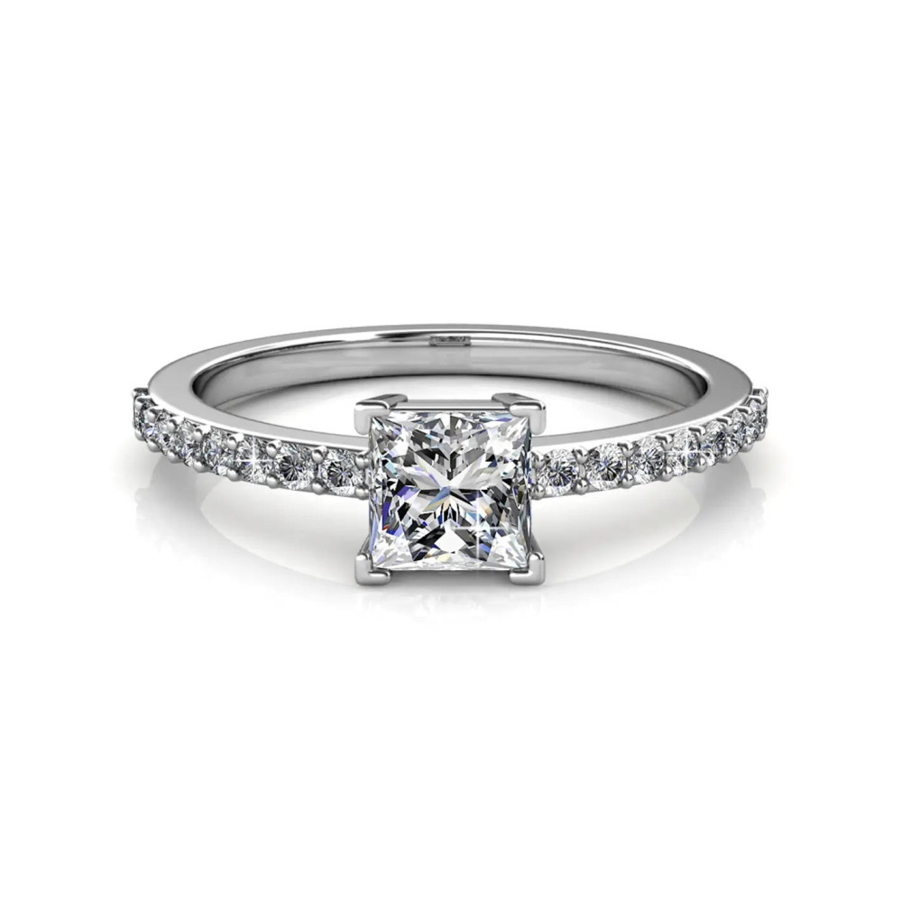 Bague Simple Square - Argenté et Cristal