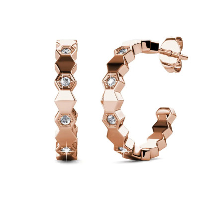 Boucles d'oreilles Curved - Or Rosé et Cristal