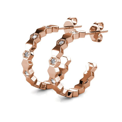 Boucles d'oreilles Curved - Or Rosé et Cristal