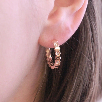Boucles d'oreilles Curved - Or Rosé et Cristal
