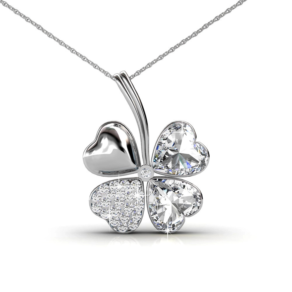Pendentifs Four Leaf - Argenté et Cristal