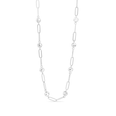 Collier chaîne en papier à maillons avec pierres et acier PVD or 18K