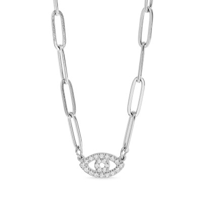 Collier à chaîne en forme de trombone « Evil Eye » en acier inoxydable avec PVD en or 18 carats