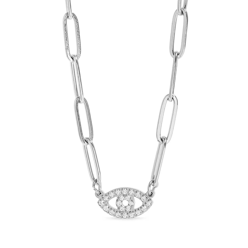 Collier à chaîne en forme de trombone « Evil Eye » en acier inoxydable avec PVD en or 18 carats