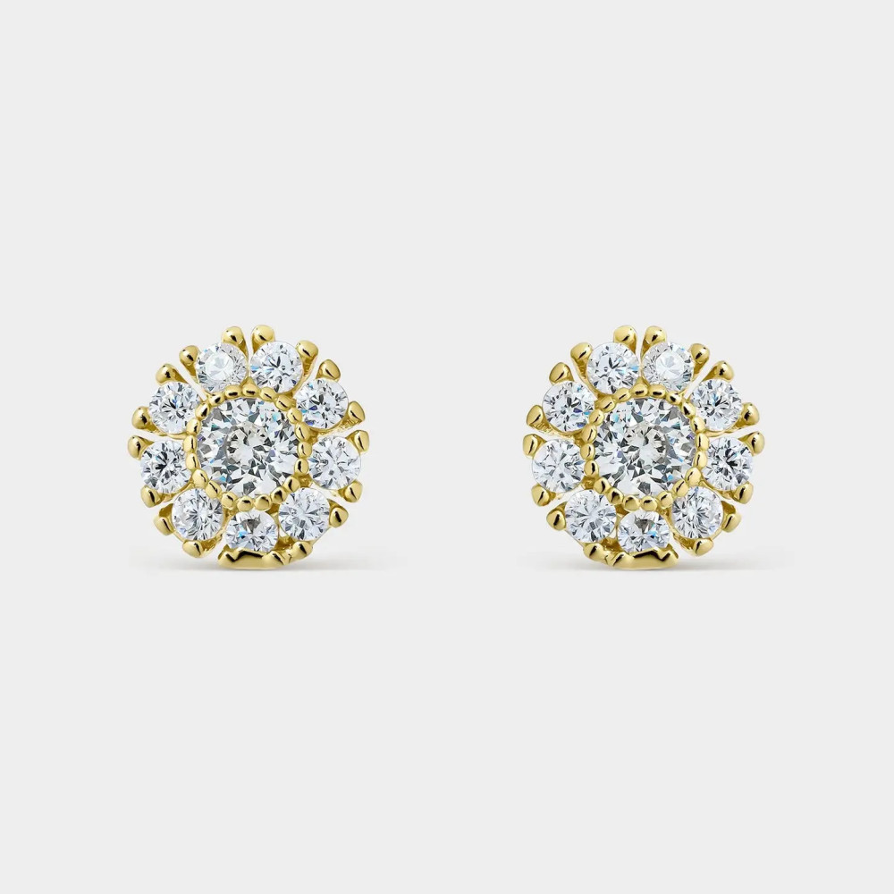 Boucles d'oreilles en forme de fleurs en argent doré avec zircones