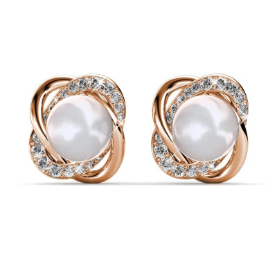 Boucles d'oreilles Simply Pearl - Or Rosé et Cristal